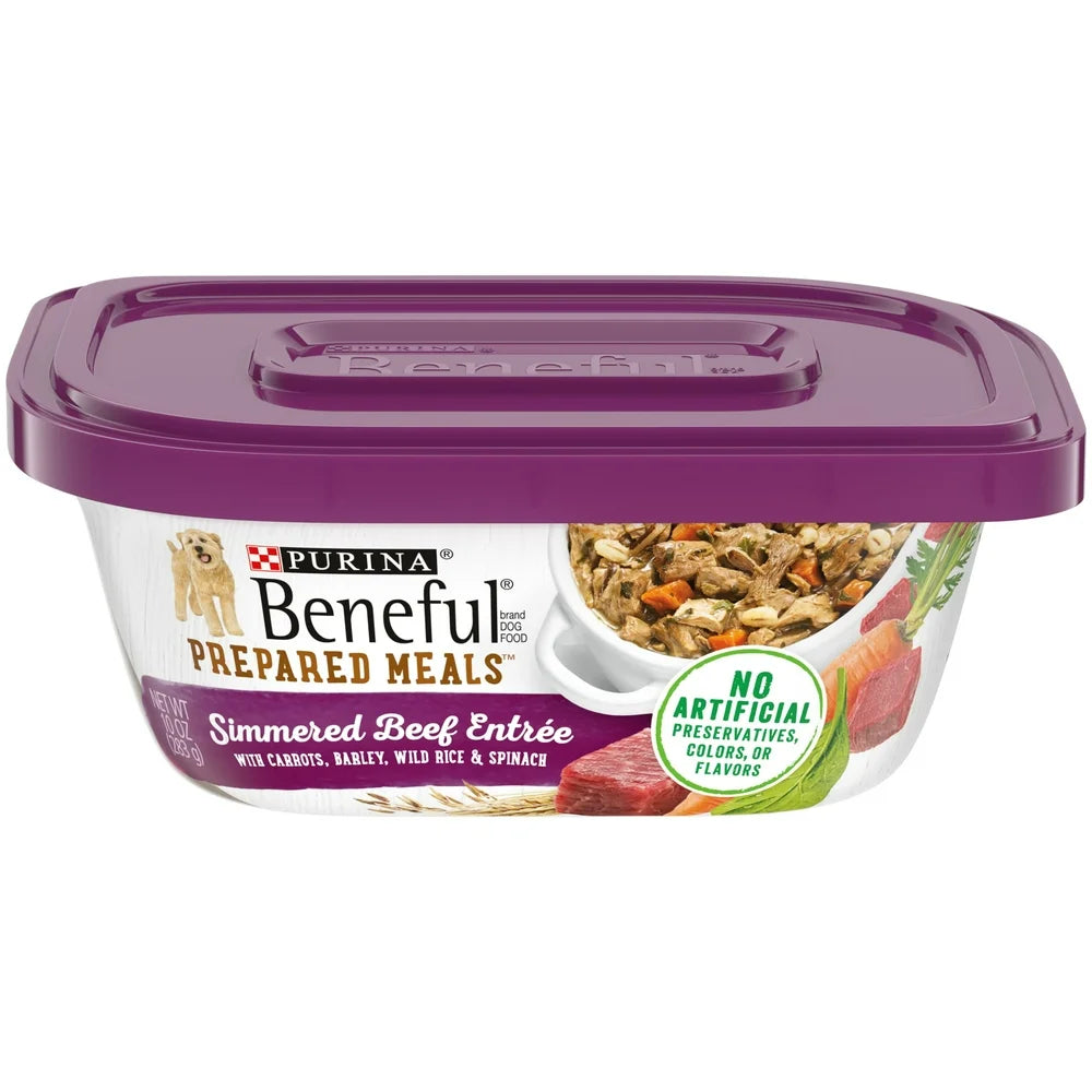 Purina Beneful Prepared Meals Wet Dog Food Simmered Beef Entree, 10 Oz Tubs (8 Pack)