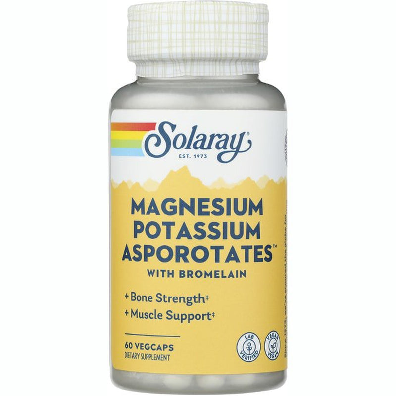 Solaray Magnesium & Potassium Asporotates W/ Bromelain, Healthy Electrolyte, Bone & Muscle Support, 30 Serv, 60 Vegcaps