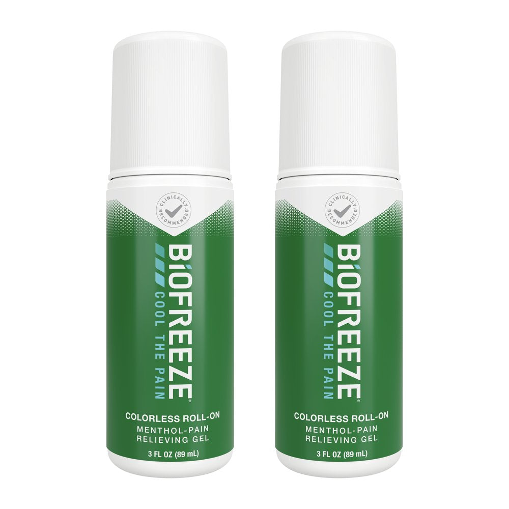Biofreeze Roll-On Pain-Relieving Gel 3 FL OZ, Colorless (Pack of 2) Topical Pain Reliever for Muscles and Joints from Arthritis, Backache, Strains, Bruises, & Sprains (Package May Vary)