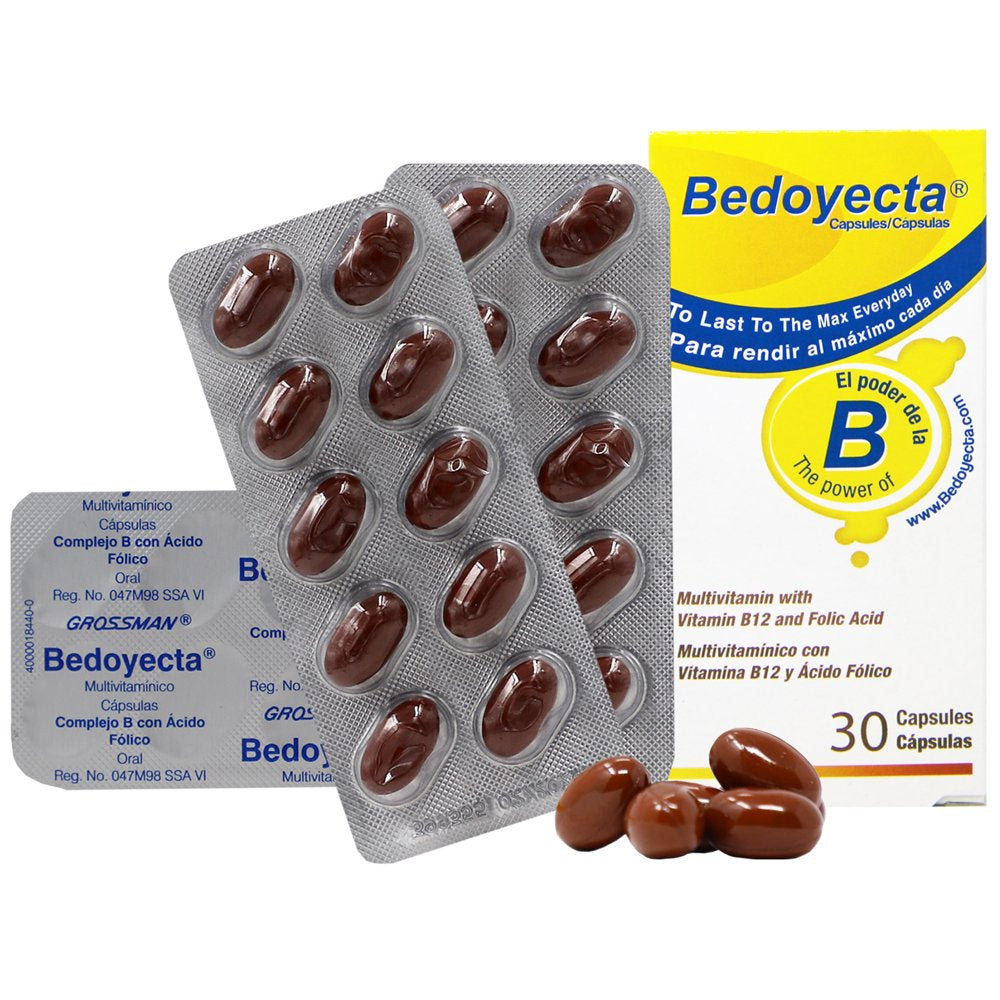 Bedoyecta, Multivitamin Supplement with B12 and Folic Acid Capsules, Unisex for Adults 30 Count 1.5 Oz