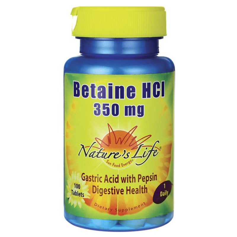 Nature'S Life Betaine HCL Supplement 350 Mg | Includes 150Mg of Pepsin | Healthy Digestive Function Support | 100 Tablets