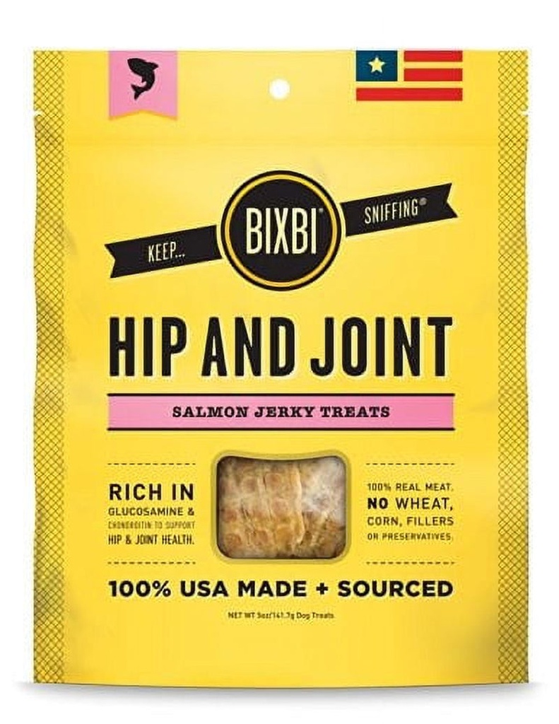 Bixbi Hip Joint Salmon Jerky Dog Treats, 5 Oz Bag