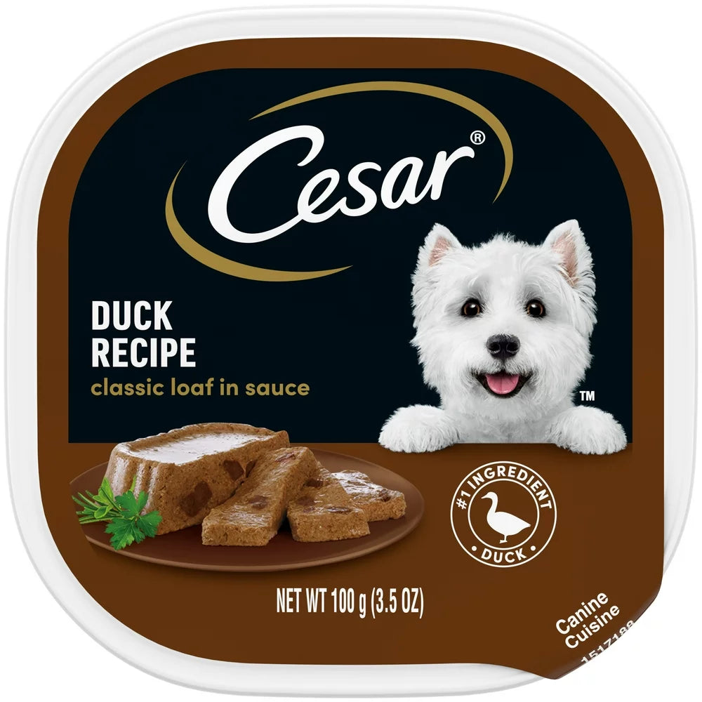 Cesar Classic Loaf in Sauce Duck Recipe Wet Dog Food Adult, 3.5 Oz. Easy Peel Tray