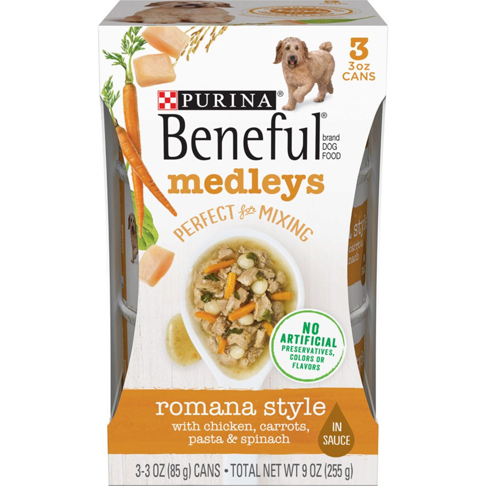 Purina Beneful Medleys Romana Style Wet Dog Food Real Meat and Veggies, 3 Oz Cans (24 Pack)
