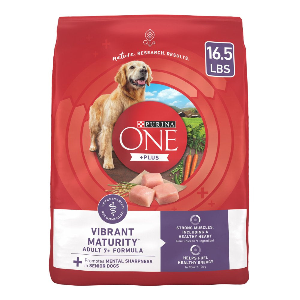 Purina One +Dry Dog Food for Senior Dogs Vibrant Maturity Adult 7 Plus, Real Chicken, 16.5 Lb Bag