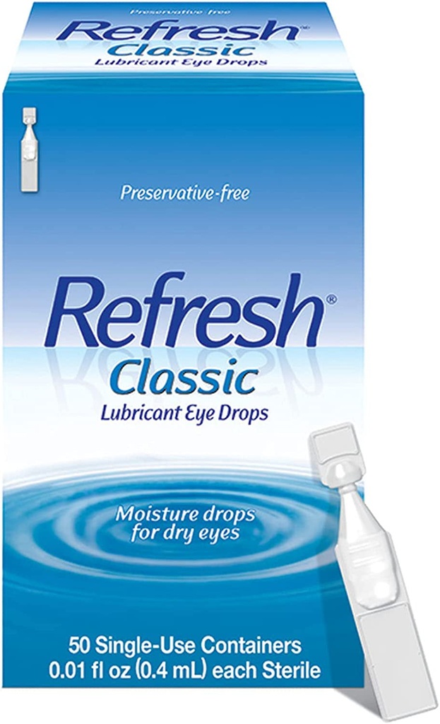 Refresh Classic Lubricant Moisturizing Eye Drops, Preservative Free, 0.01 Oz, 50 Ct, 5 Pack