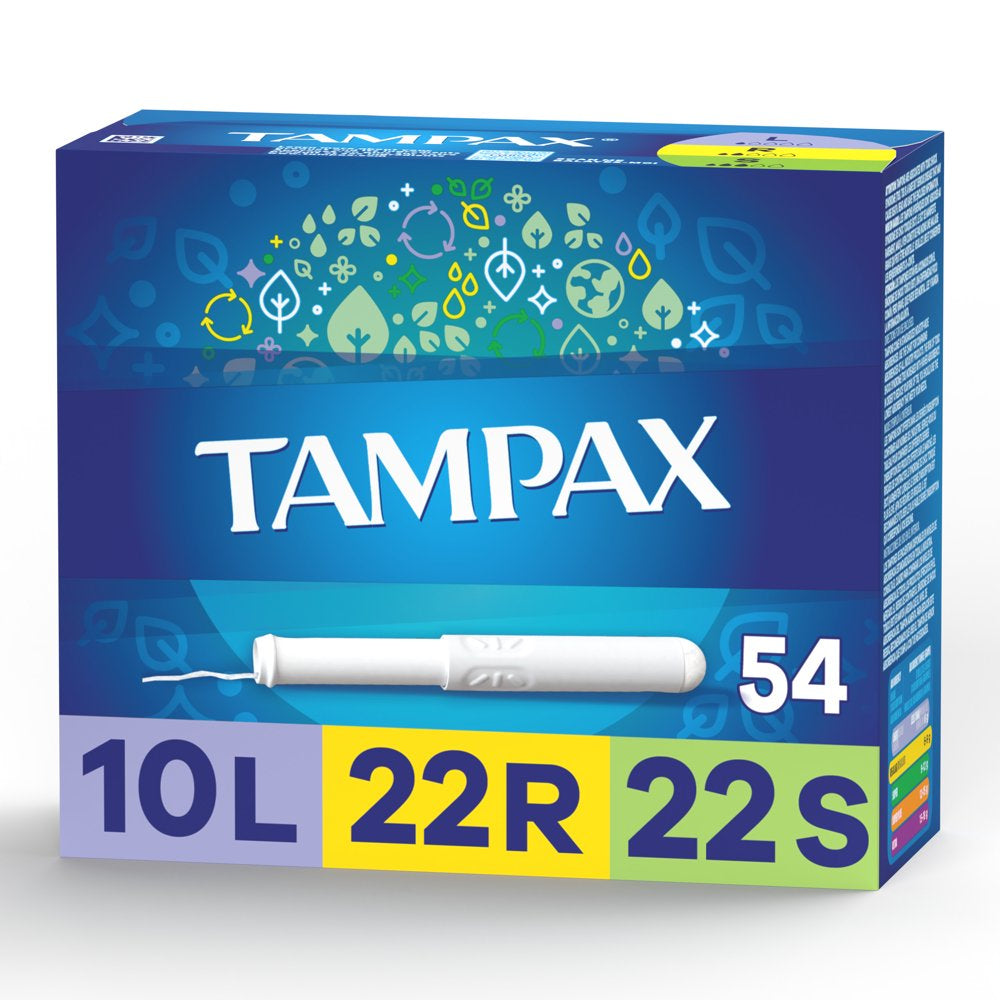 Tampax Cardboard Tampons Trio Pack Light/Regular/Super Absorbency, 54 Ct
