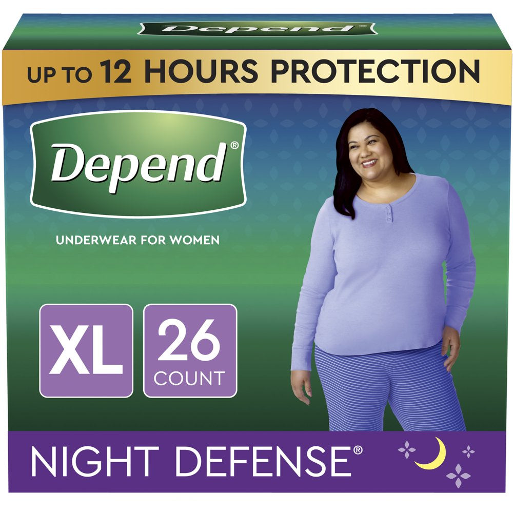 Depend Night Defense Women'S Overnight Adult Incontinence Underwear, XL, Light Pink, 26Ct