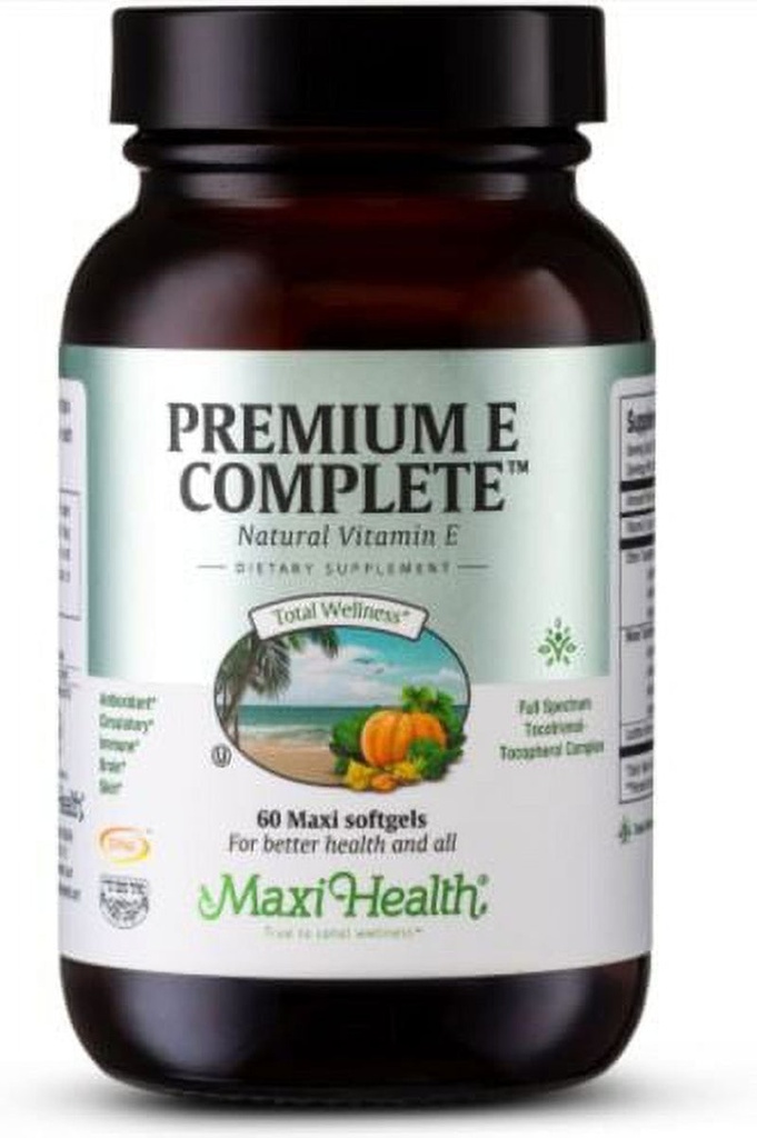 Maxi Health Kosher Premium E Complete (Vitamin E 100 IU) - 60 Liquid Maxicaps