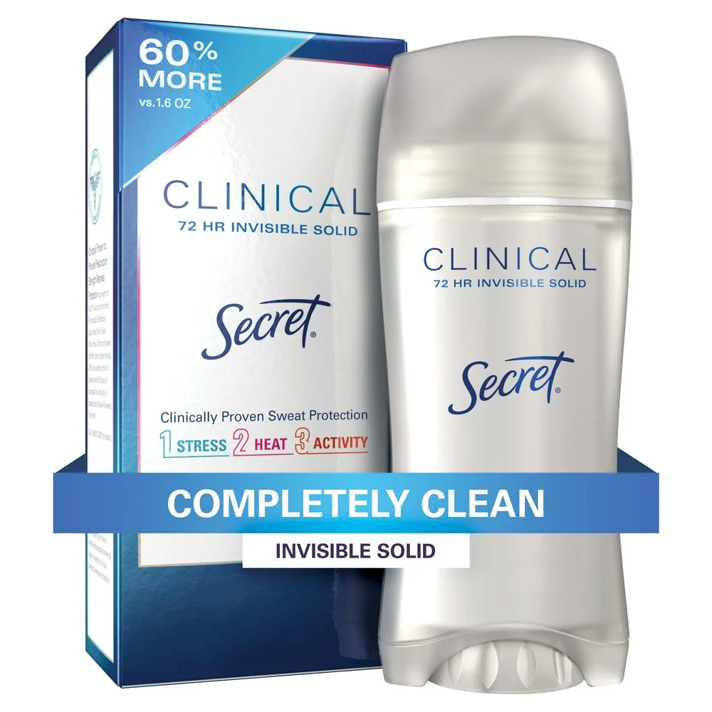 Secret Clinical Strength Invisible Solid Antiperspirant and Deodorant, Completely Clean, 2.6 Oz