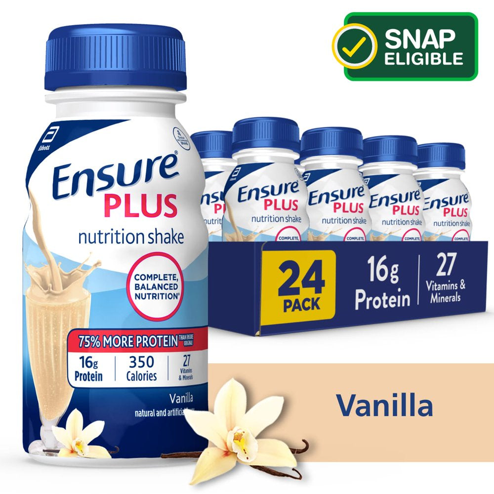 Ensure plus Meal Replacement Nutrition Shake, Vanilla, 8 Fl Oz, 24 Count