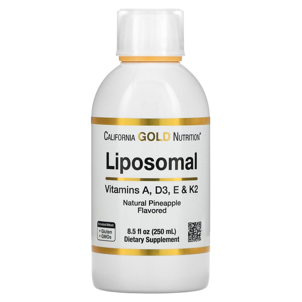 California Gold Nutrition Liposomal Vitamin A, D3, E & K2, Pineapple Flavor, 8.5 Fl Oz (250 Ml)