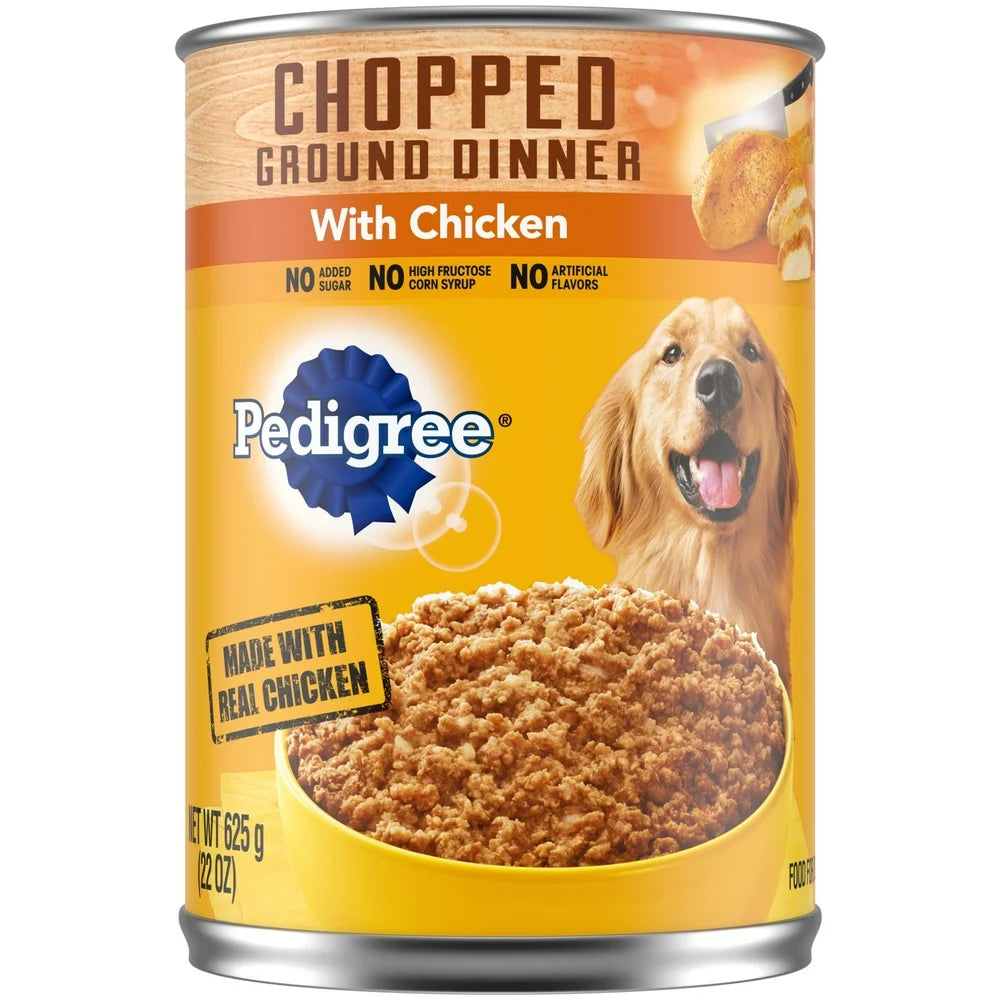 Pedigree Chopped Ground Dinner Chicken Wet Dog Food, 22 Oz Can