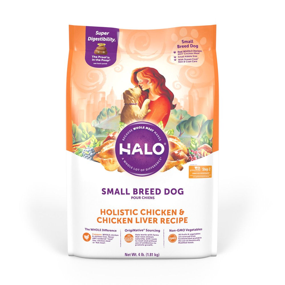 Halo Purely for Pets Dreamcoat Chicken and Liver Flavor Dry Dog Food, 4Lbs. Bag