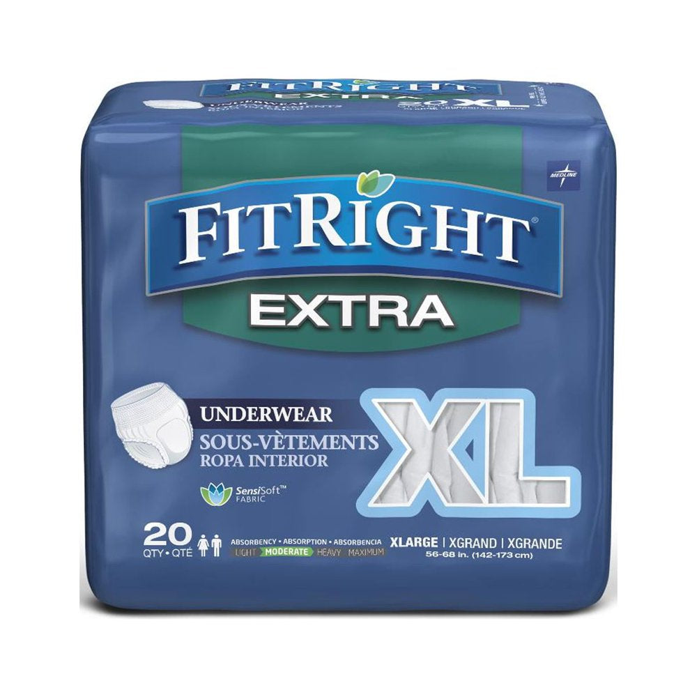 Medline Fitright Extra-Protective Disposable Underwear, XL 20 Count