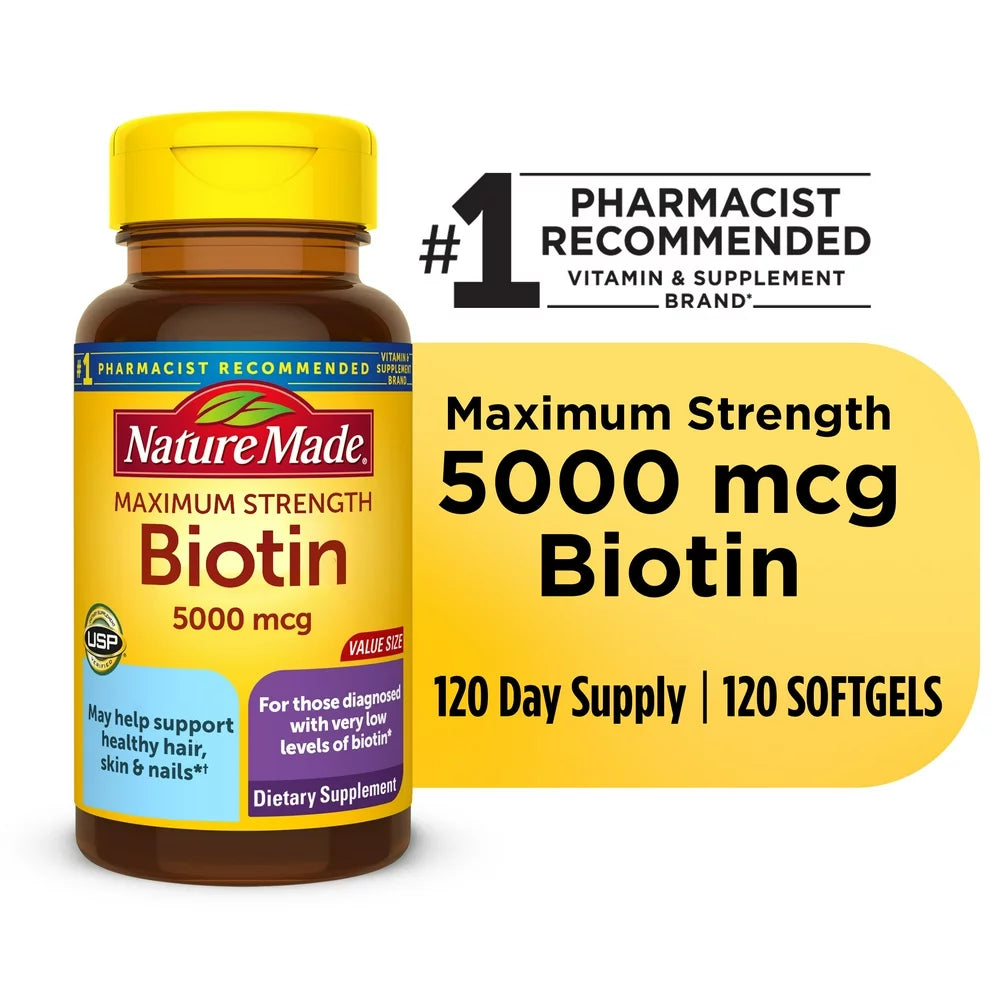 Nature Made Maximum Strength Biotin 5000 Mcg Softgels, 120 Count