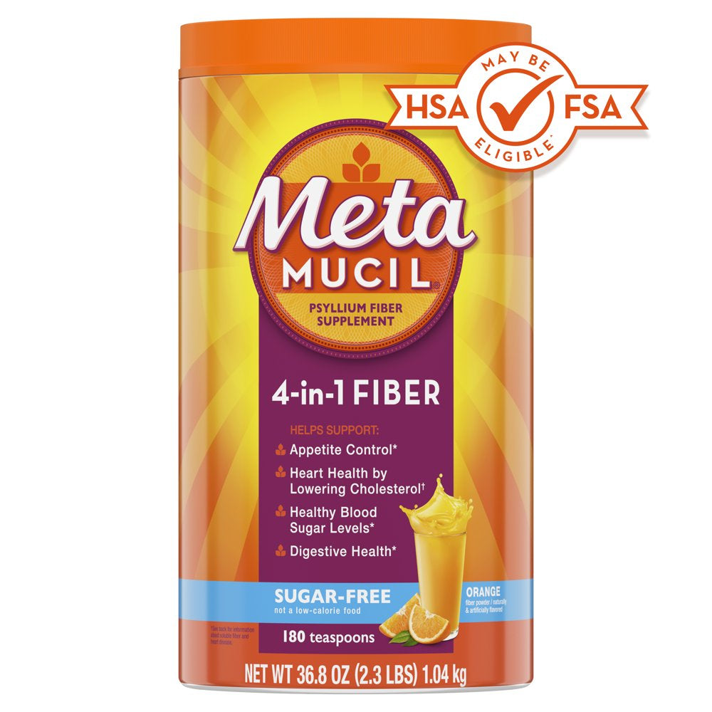 Metamucil Fiber Supplement, Psyllium Husk Powder for Digestive Health, Sugar-Free, 180 Servings