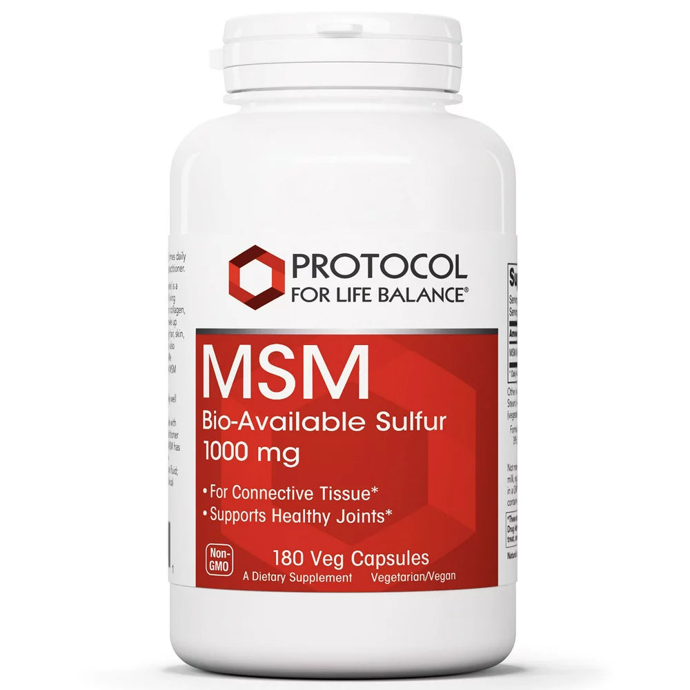 Protocol for Life Balance - MSM Bio-Available Sulfur - Improved Absorption Formula That Promotes Healthy Cartilage and Connective Tissue - 180 Veg Capsules