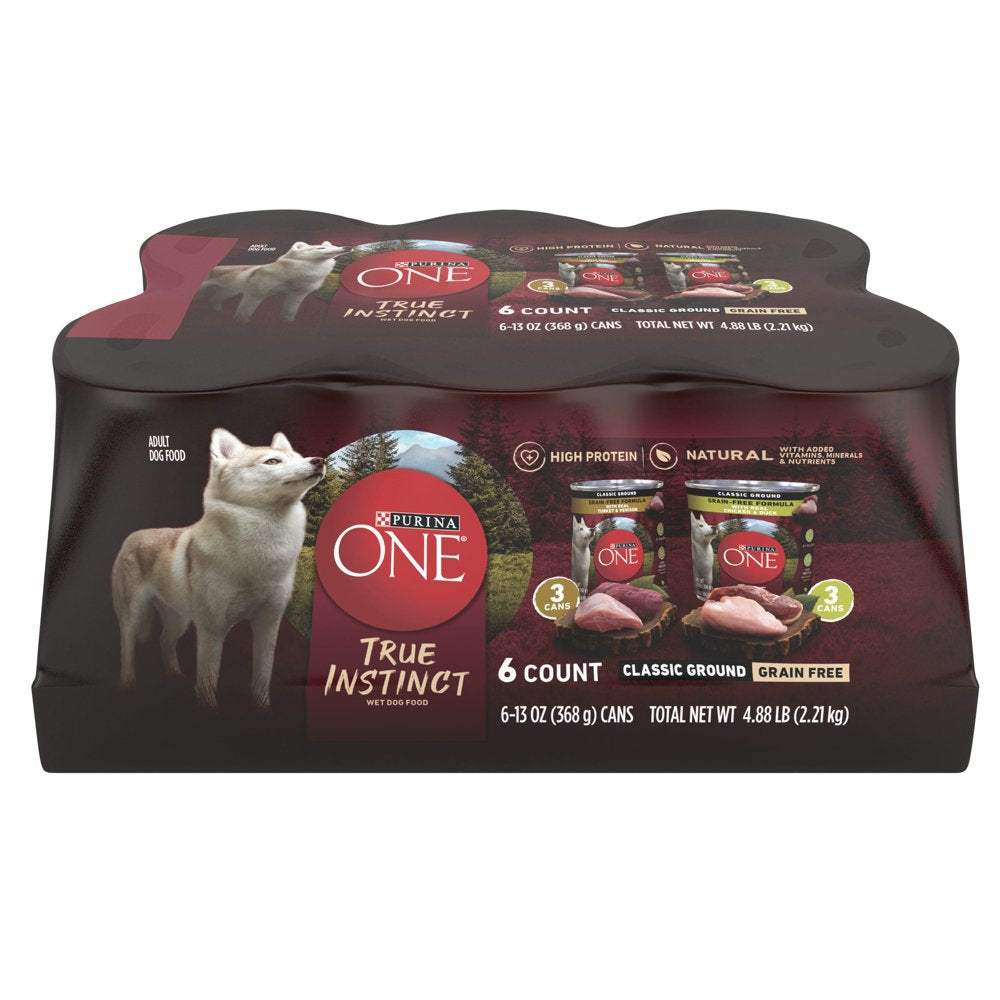 Purina ONE True Instinct Classic Soft Ground Grain Free Flavors Adult Wet Dog Food Variety Pack, 13 Oz Cans (6 Pack)