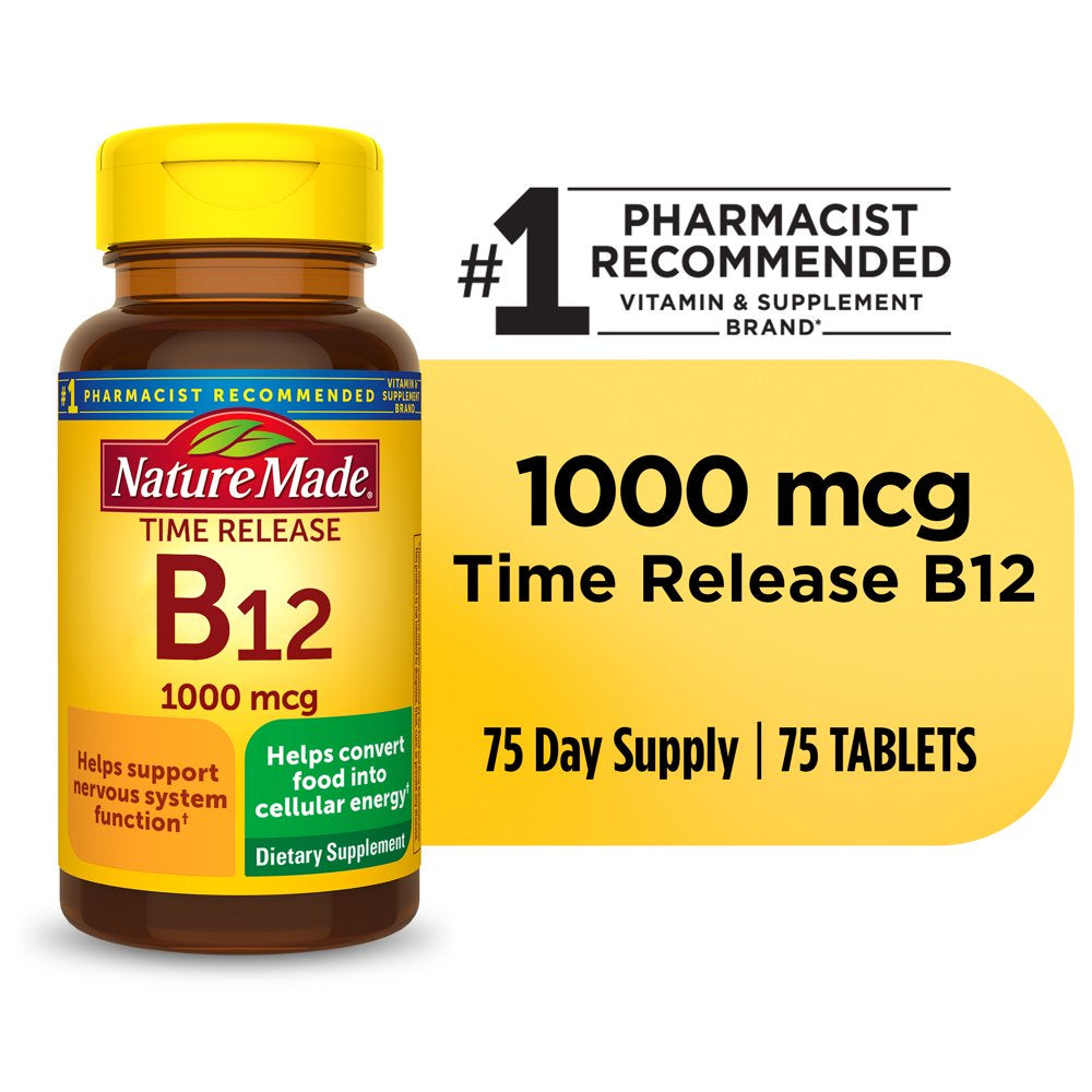Nature Made Vitamin B12 1000 Mcg Time Release Tablets, Dietary Supplement, 75 Count