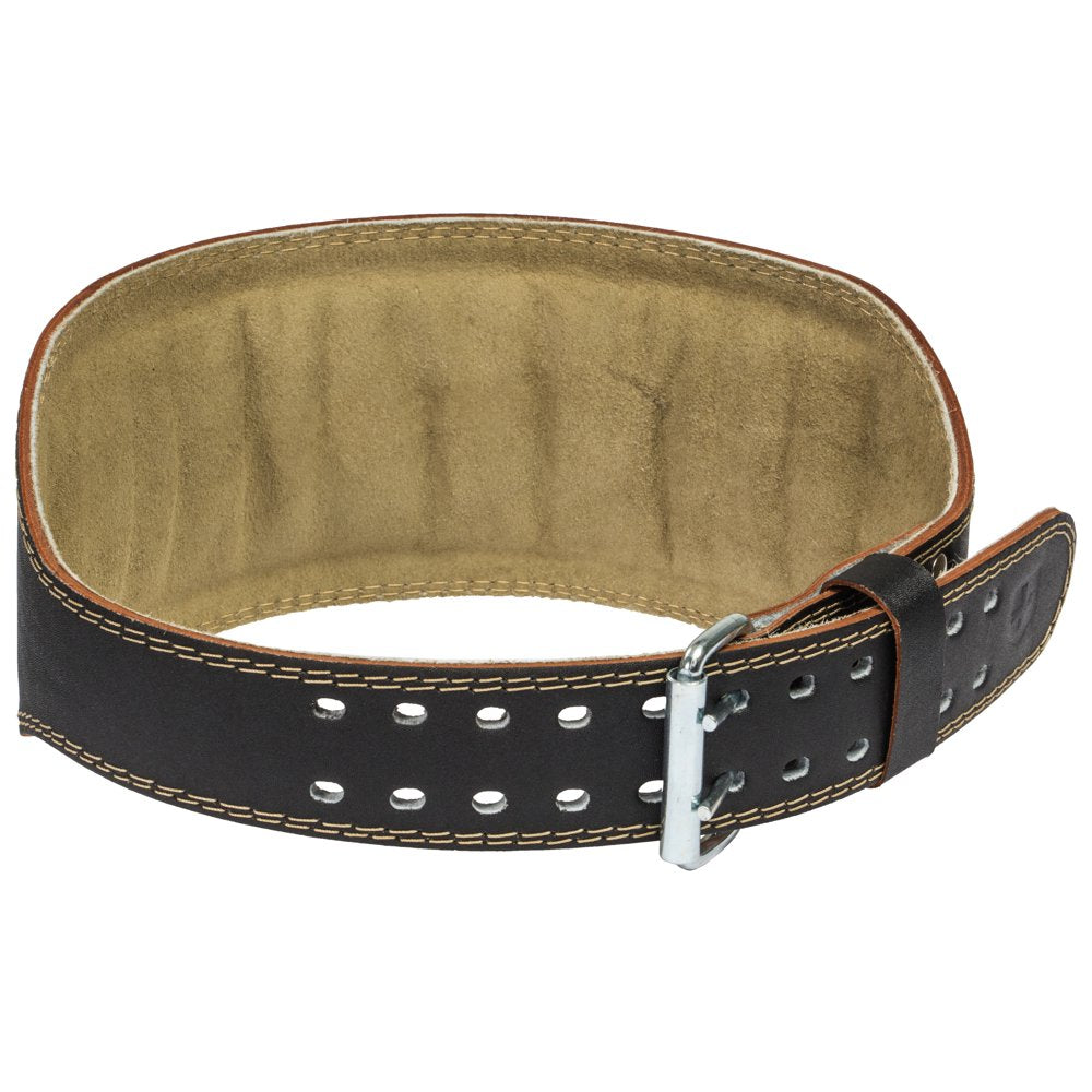 Harbinger Padded Leather Contoured Weightlifting Belt with Suede Lining and Steel Roller Buckle, 6-Inch, Small