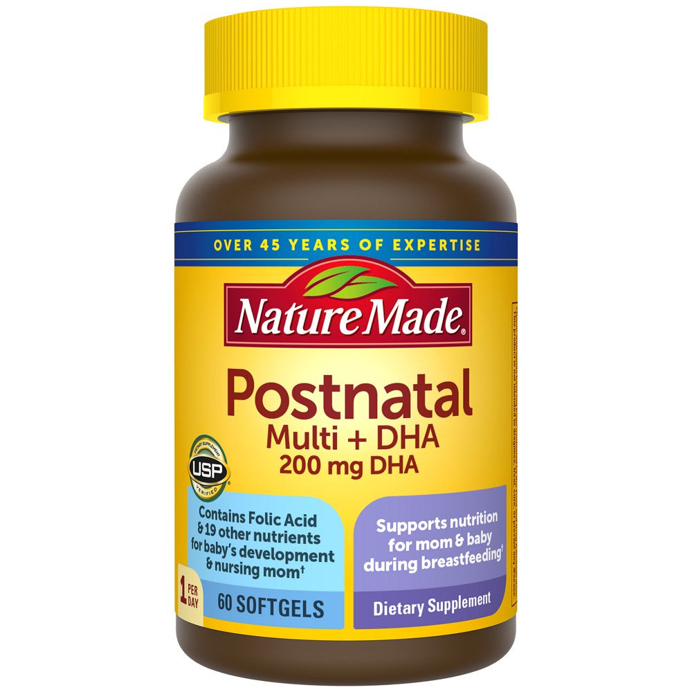 Nature Made Postnatal Multivitamin + DHA 200 Mg for Her, 60 Count, Multi Vitamin, Dietary Supplement
