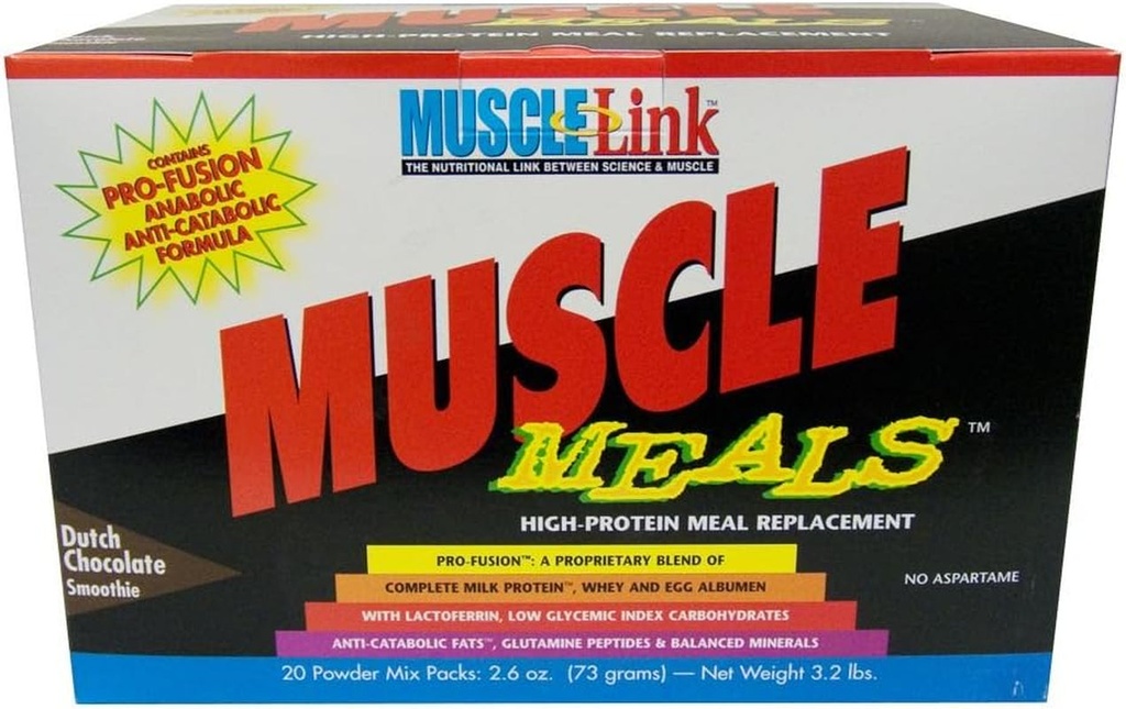 Muscle-Link Muscle Meals High-Protein Meal Replacement, Creamy Smoother Vanilla, 2.6-Ounce Powder Mix Packs (Pack of 20)