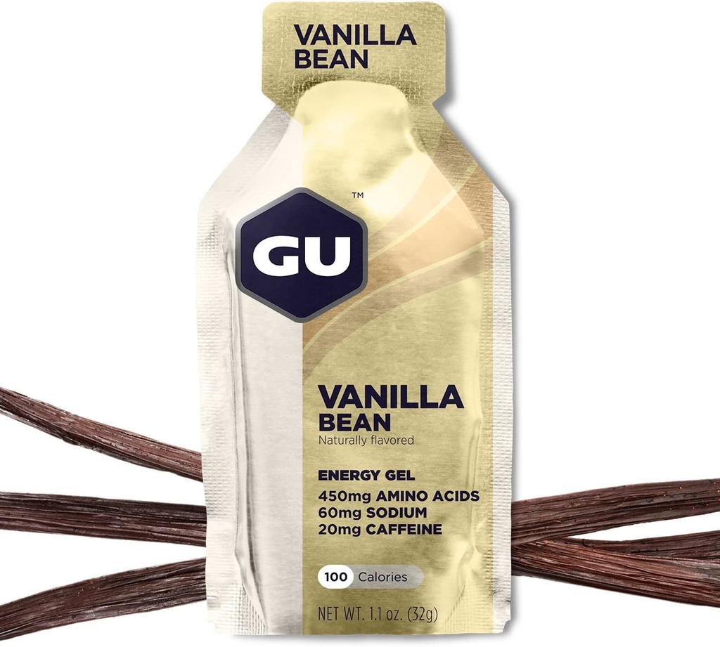 GU Energy Original Sports Nutrition Energy Gel, Vegan, Gluten-Free, Kosher, and Dairy-Free On-The-Go Energy for Any Workout, 8-Count, Vanilla Bean