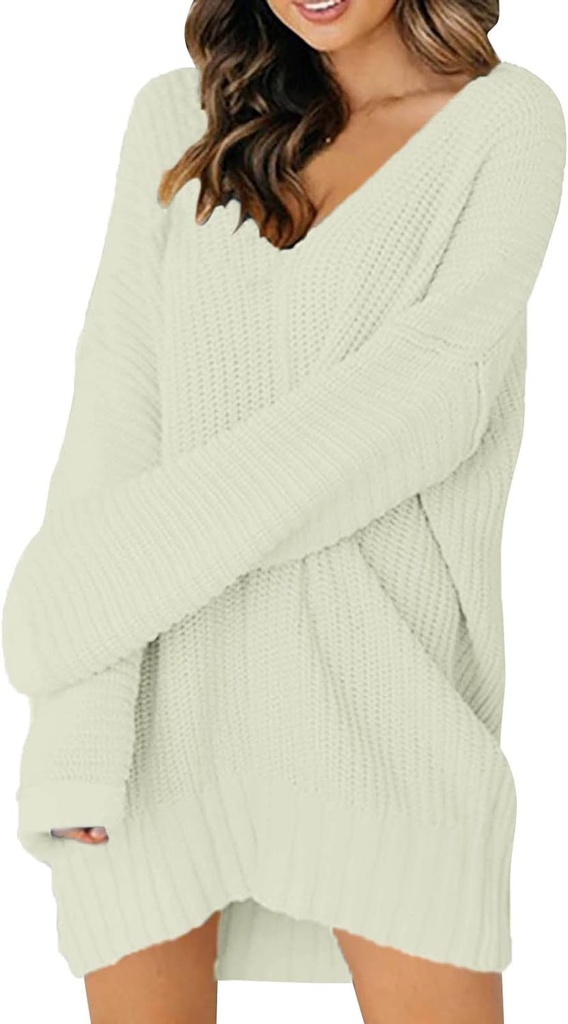 Women'S Crewneck Oversized Sweaters Casual Long Puff Sleeve Solid Color Pullover Tunics Sweater Ribbed Hem Tops