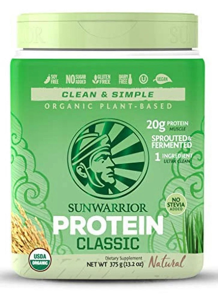 Sunwarrior Classic Vegan Sprouted Brown Rice Protein Powder, 13.22 Oz