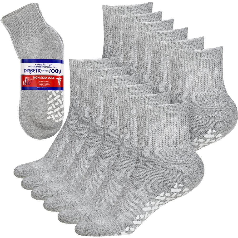 Debra Weitzner Non-Binding Loose Fit Sock - Non-Slip Diabetic Socks for Men and Women - Ankle 12 Pack Grey Size 10-13
