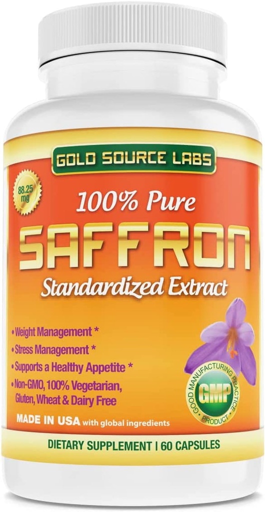 Saffron Extract Supplement - 88.25 Mg Capsules with Standardized .3% Safranal Extract plus Pure Saffron Powder, 60 Maximum Strength Vegetarian Pills - Premium Appetite and Eye Supplement