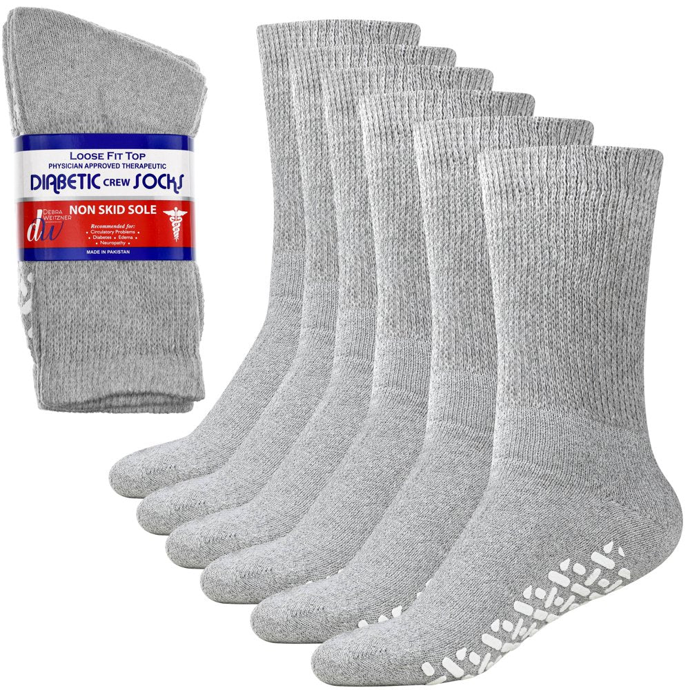 Debra Weitzner Non-Binding Loose Fit Sock - Non-Slip Diabetic Socks for Men and Women - Crew 6-Pack Grey Size 13-15