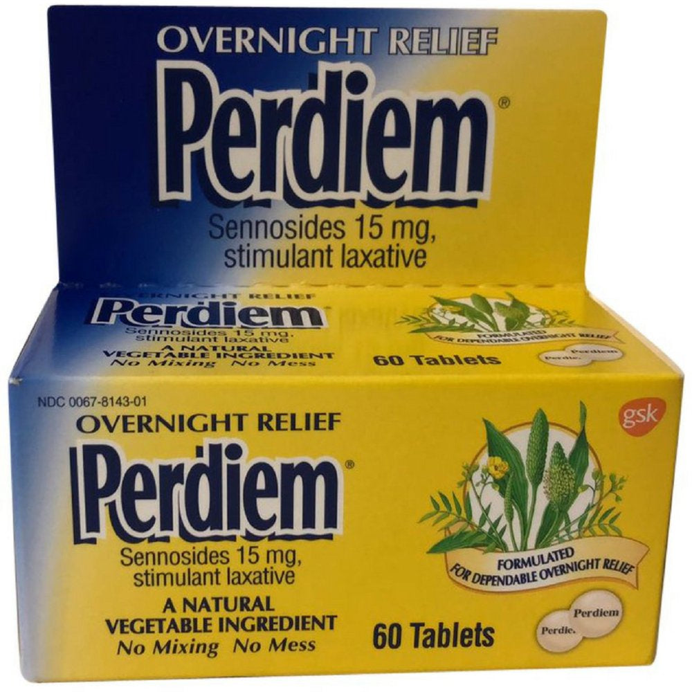 Perdiem Sennosides Stimulant Laxative Pills Overnight Relief, 60Ct, 4-Pack