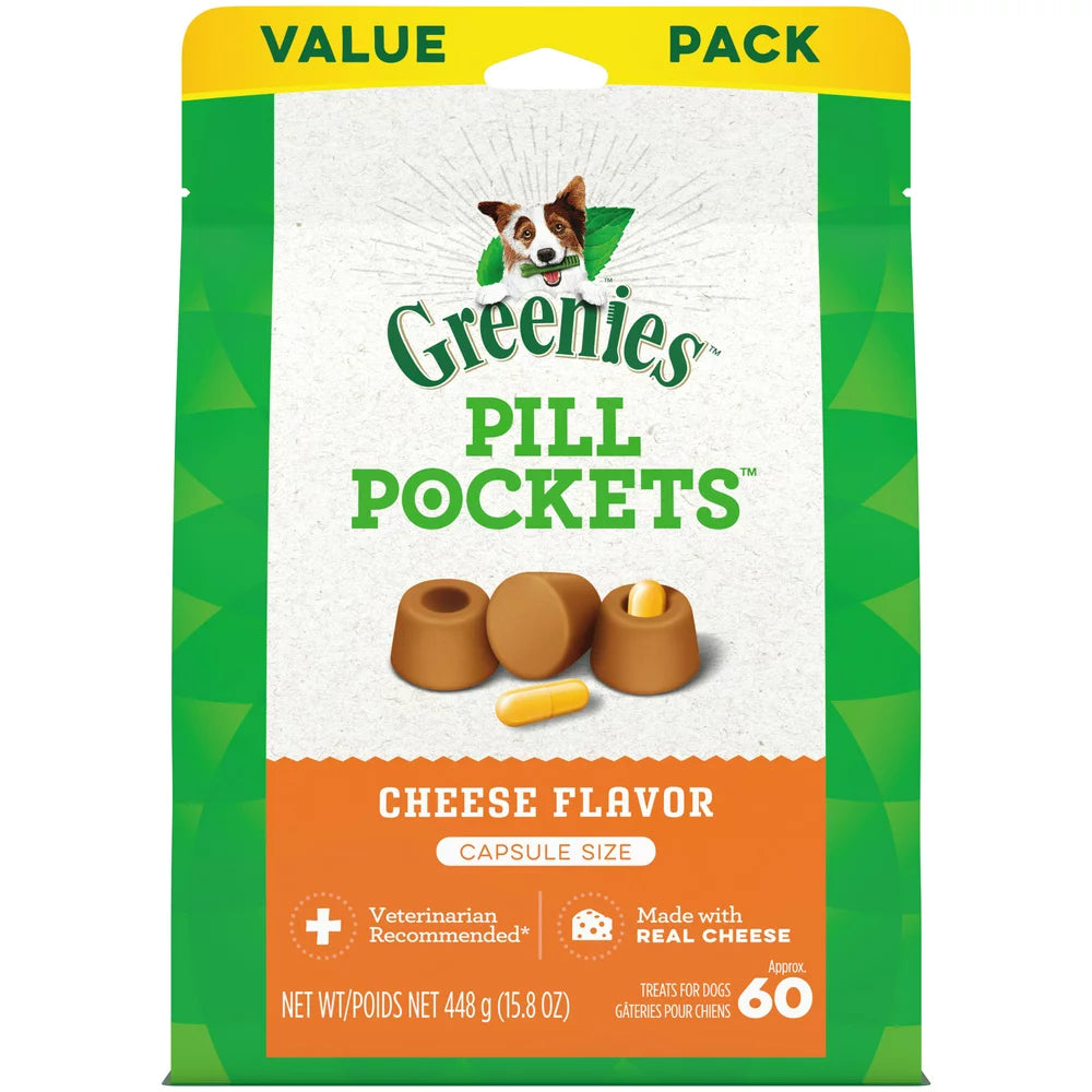 GREENIES PILL POCKETS Cheese Capsule Size Soft Treats for Dogs, 15.8 Oz. Pouch, 60 Ct