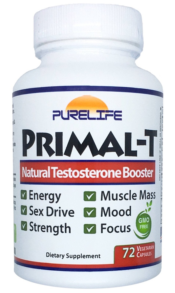 Purelife Primal-T – Natural Testosterone Booster for Men - Male Enhancing Supplement to Boost Low Testosterone Levels. Build Muscle Mass, Lose Fat, Increase Energy, Strength, Stamina (72 Capsules)