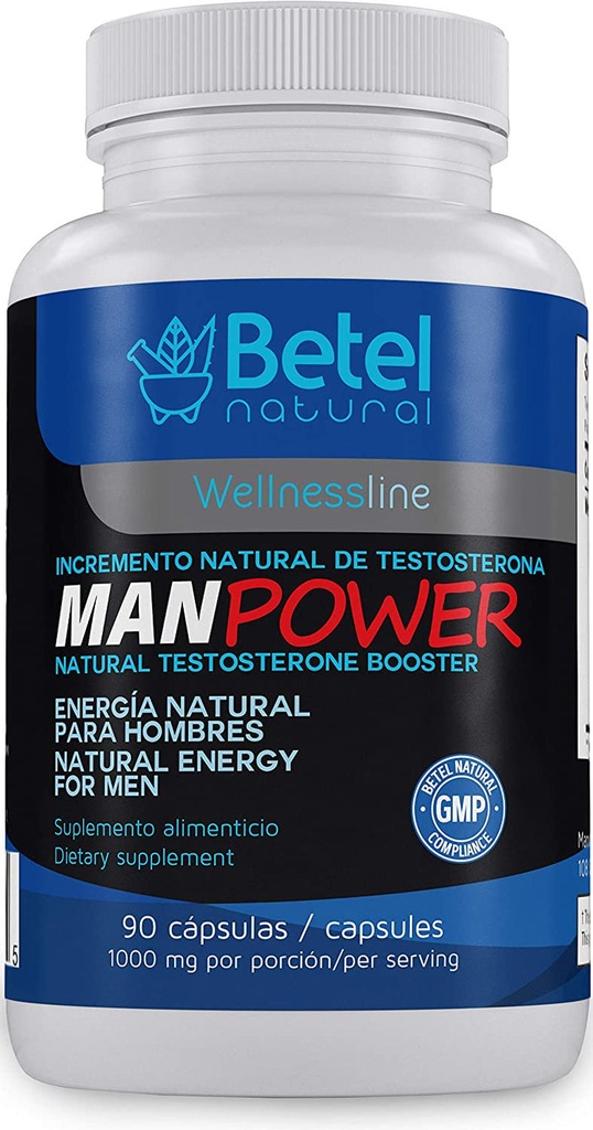 Manpower Natural Testosterone Support by Betel Natural - Healthier Man, Healthy Testosterone - 1000 Mg per Serving