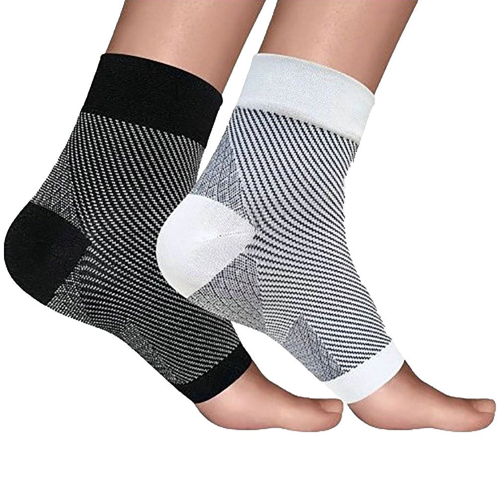 Sports Compression Ankle Brace and Socks Set for Swelling, Plantar Fasciitis, Sprains, and Neuropathy - Elastic Ankle Sleeve Protector for Women and Men - Oblique Stripe Design - 1 Pair