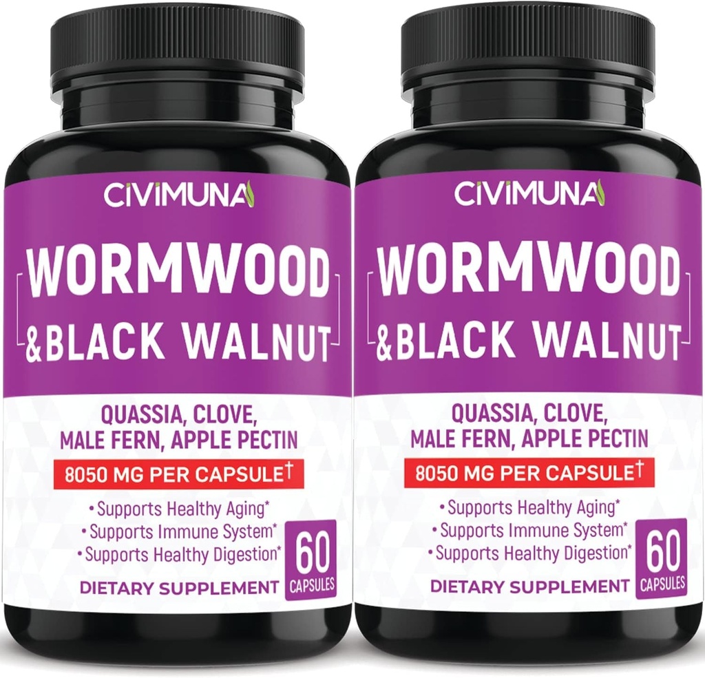 (2 Packs) Wormwood Capsules 8050Mg - Wormwood, Black Walnut Leaves, Quassia - 4 Months Supply