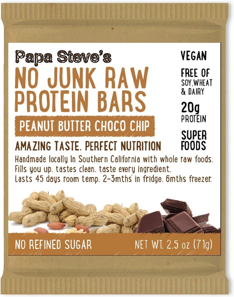 Papa Steve'S No Junk Raw Protein Bars, Dairy Free Peanut Butter Choco ...