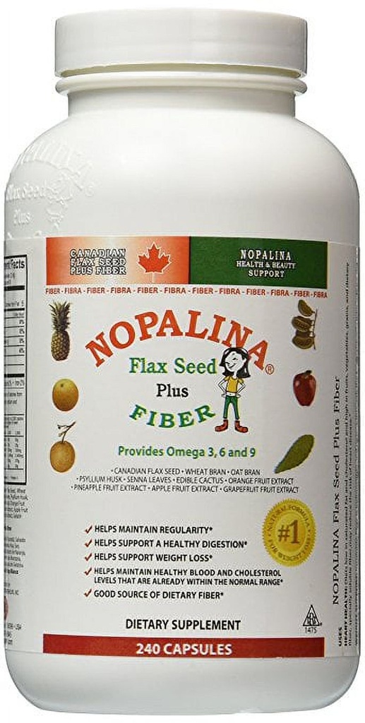 Nopalina Flax Seed & Fiber plus Formula - 240 Capsules Count - Weight ...