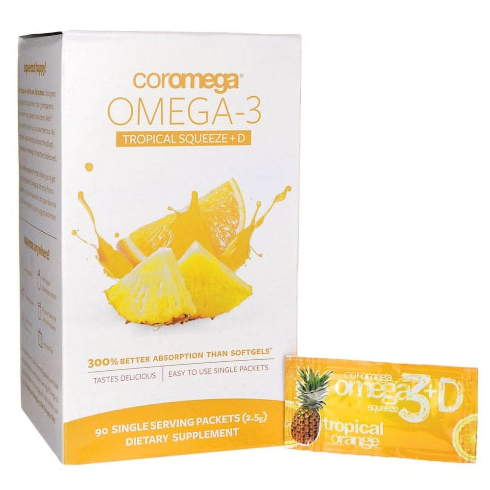 Coromega Omega 3+D Dietary Supplement Squeeze Packets, Tropical Orange ...