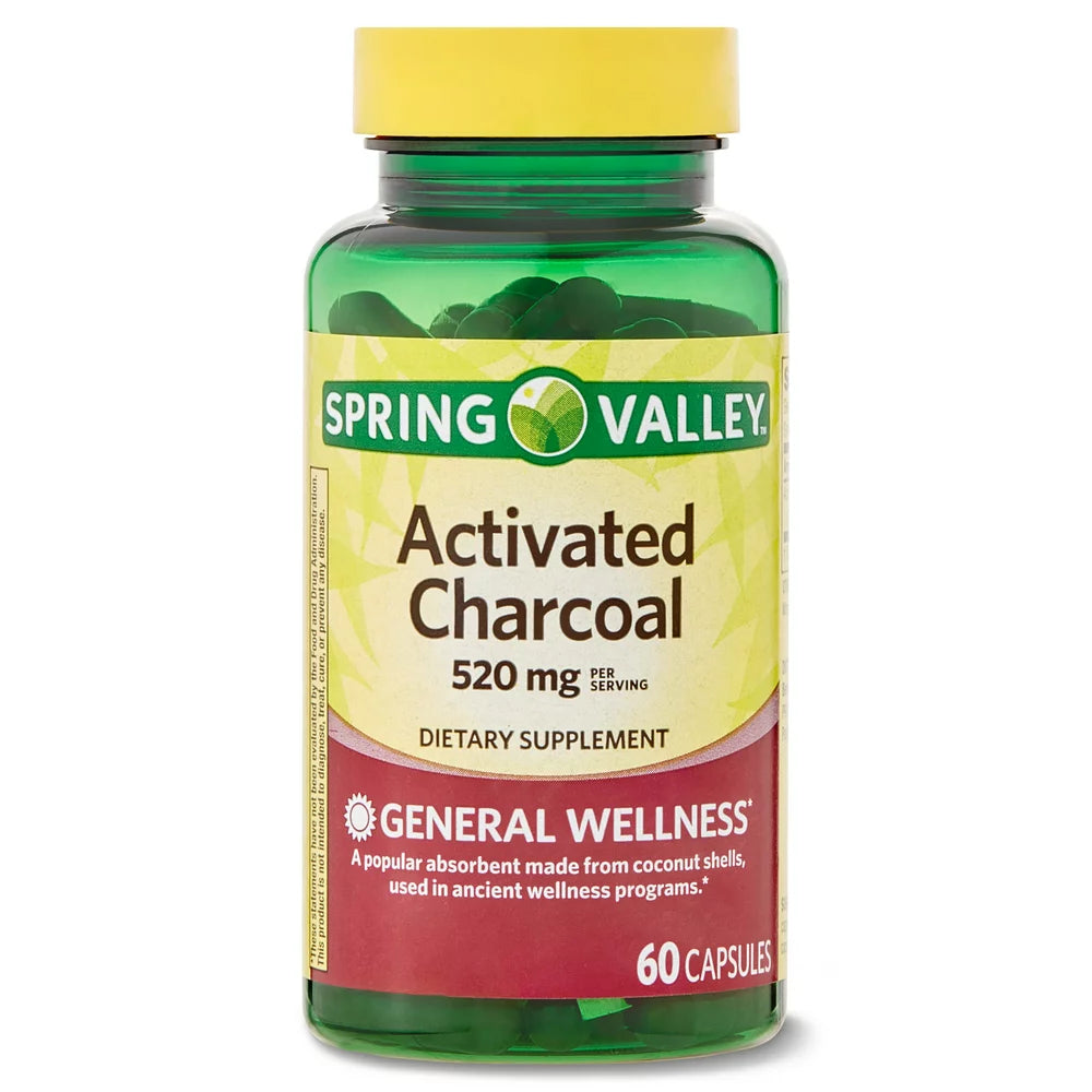 Spring Valley Activated Charcoal Dietary Supplement, 520 Mg, 60 Count ...