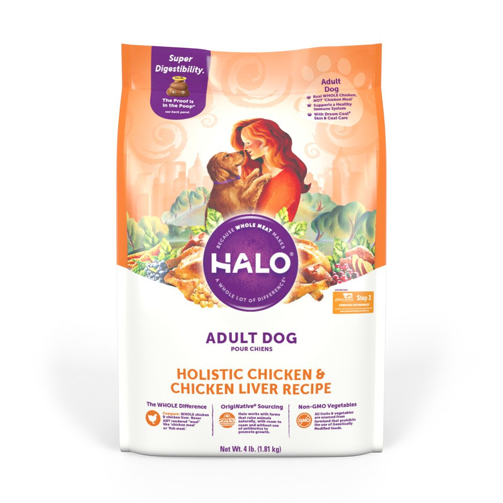Halo Natural Dry Dog Food, Chicken & Chicken Liver Recipe, 4-Pound Bag ...