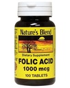 Nature'S Blend Folic Acid Tablets, 1000 Mcg, 100 Ct