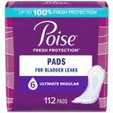 Poise Incontinence Pads for Women, 6 Drop, Ultimate Absorbency, Regular, 112Ct