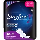 Stayfree Ultra Thin Overnight Pads with Wings, 40 Ct, Multi-Fluid Absorption, Protection for up to 10 Hours