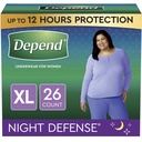 Depend Night Defense Women'S Overnight Adult Incontinence Underwear, XL, Light Pink, 26Ct