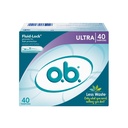 O.B. Original Applicator-Free Tampons, Ultra Absorbency, 40 Ct, Fluid-Lock Grooves for Locked in Protection, Less Waste with No Applicator