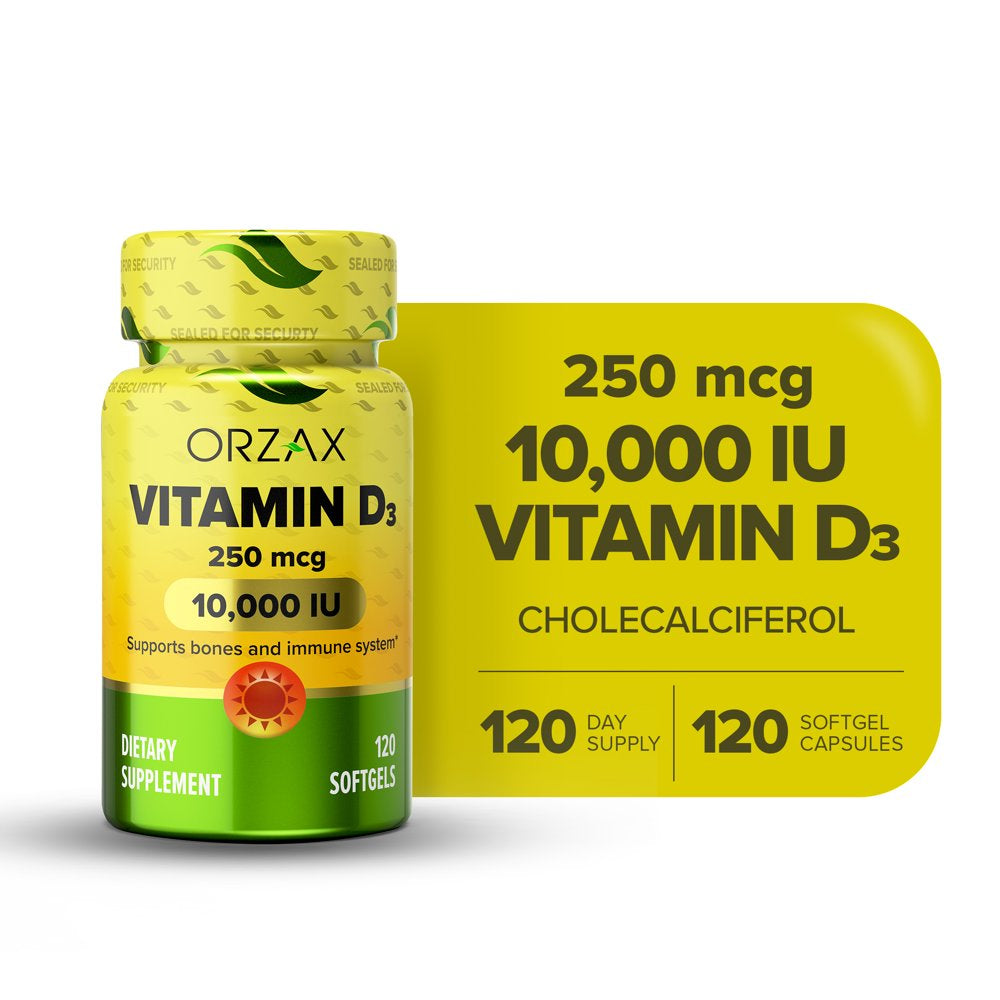 ORZAX Vitamin D3 10000 Iu, 120 Days Supply, 125 Mcg Vitamin D3 Mini ...